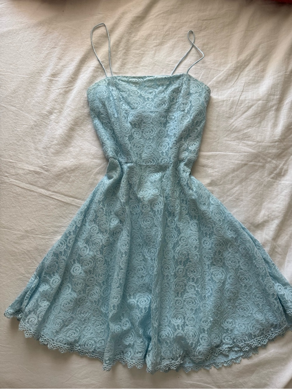 Light Blue Lace A Line Mini Dress